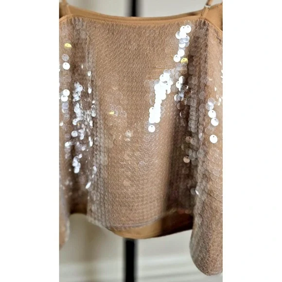 Madewell Women's Small Cami Beige Tank Top Sequined Fallen Timber Lined Sparkle‎ - Picture 14 of 16